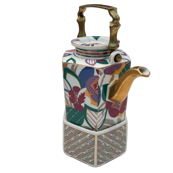 90s SIGMA THE TASTESETTER Limelight Porcelain Tea Coffee Pot & Warmer Set w/ Lid - Picture 1 of 15